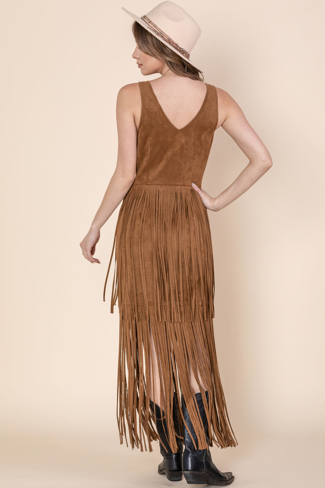 brown suede dress with fringe Nashville Fringe Brown Suede Zipper Coatdress 8 / Brown Suede